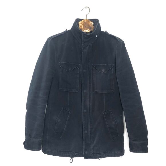 Elie Tahari Canvas Work Utility Jacket Worn Distressted Grunge Navy Blue Medium - Picture 1 of 16